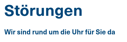 Screenshot ab der EWZ-Seite: "Störungen. Wir sind rund um die Uhr für Sie da."