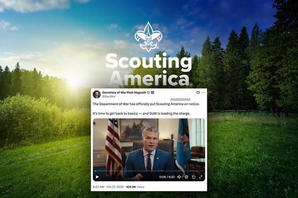 Screenshot aus dem Artikel, der wegen einer Cloudflare-Wall keinen Preview hat. Bild aus der Natur, Text "Scouting America" und darunter ein Screenshot eines Tweets oder so